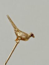 Antique Boxed Gold Pheasant Pin with Ruby Eye