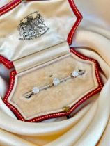 Wonderful Antique Boxed Diamond Bar Brooch Approx 85pts