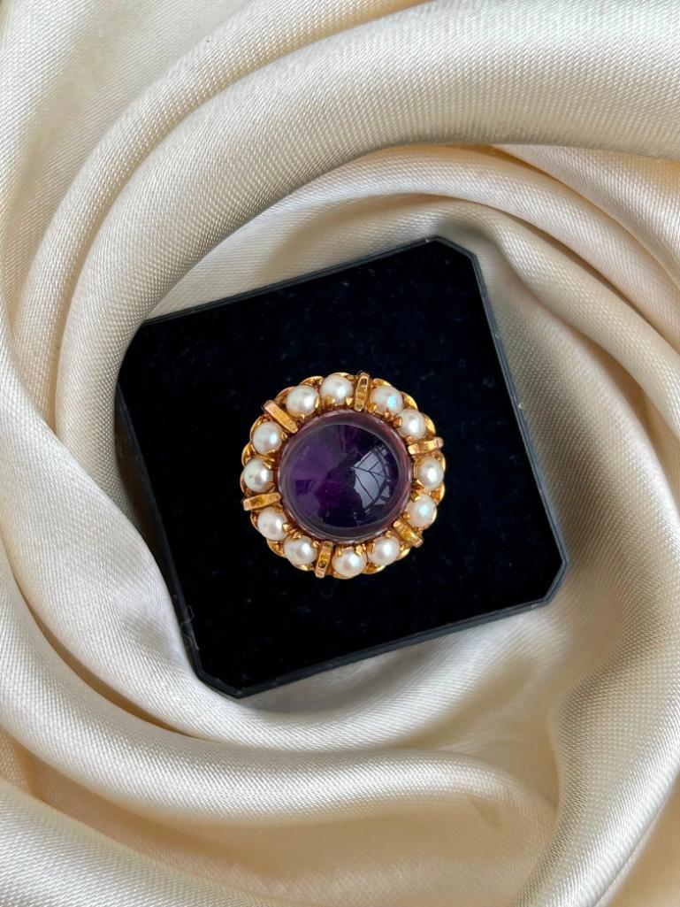 Large Amethyst and Pearl 9ct Dress Ring - Image 6 of 8