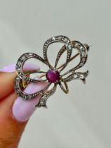 Natural Ruby and Diamond Large Bow Brooch