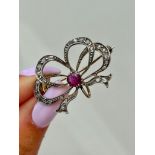 Natural Ruby and Diamond Large Bow Brooch