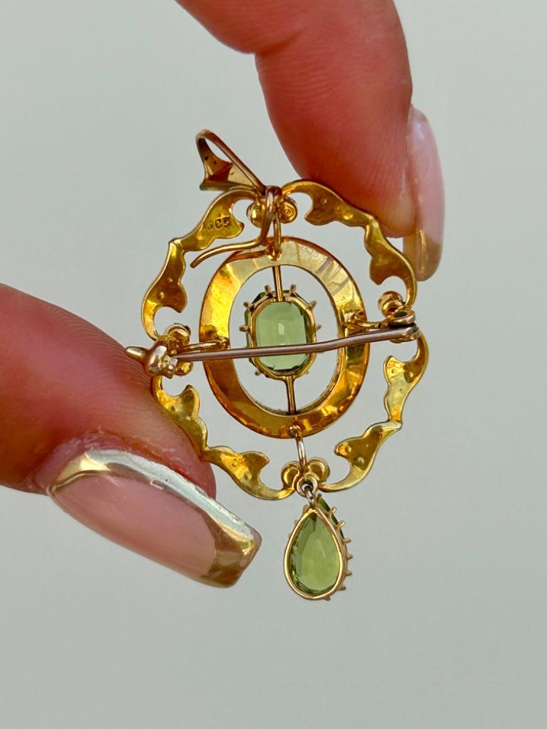 Amazing Larger Size Antique 15ct Yellow Gold Peridot and Pearl Brooch / Pendant with Large Peridot D - Image 3 of 5