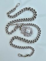Antique Heavy Sterling Silver Double Albert Chain by Fattorini with Medal