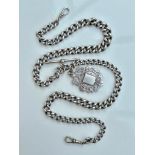 Antique Heavy Sterling Silver Double Albert Chain by Fattorini with Medal