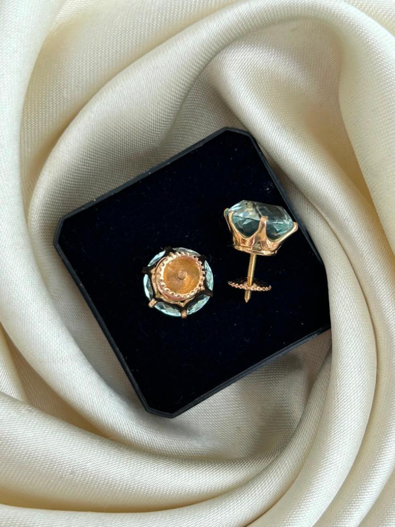 Huge 18ct Yellow Gold Aquamarine Stud Earrings - Image 6 of 7