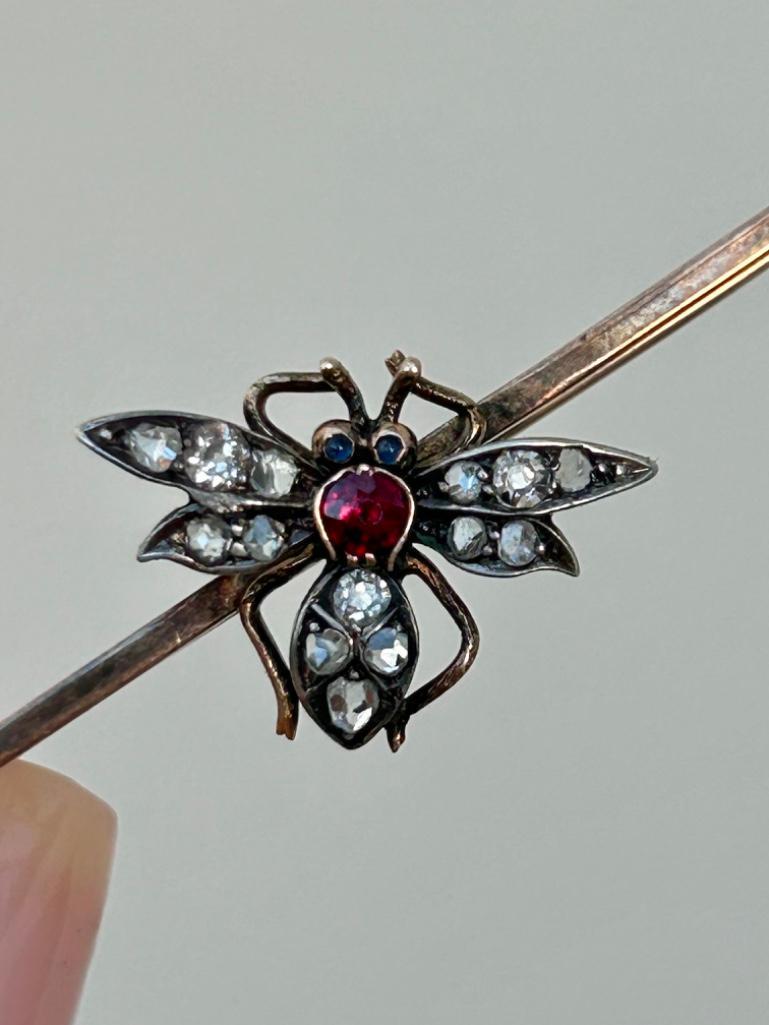 Antique Rose Cut Diamond Bug Brooch in Gold