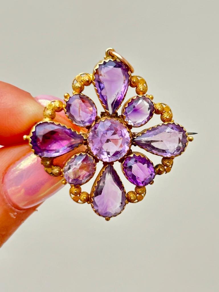 Late Georgian 15ct Yellow Gold Amethyst Pendant Brooch - Image 3 of 7