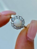 Antique 18ct White Gold Opal and Diamond Ring