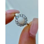 Antique 18ct White Gold Opal and Diamond Ring