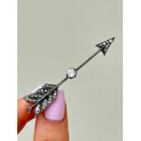 Outstanding Antique Large Diamond Jabot Arrow Pin Brooch in Antique Box
