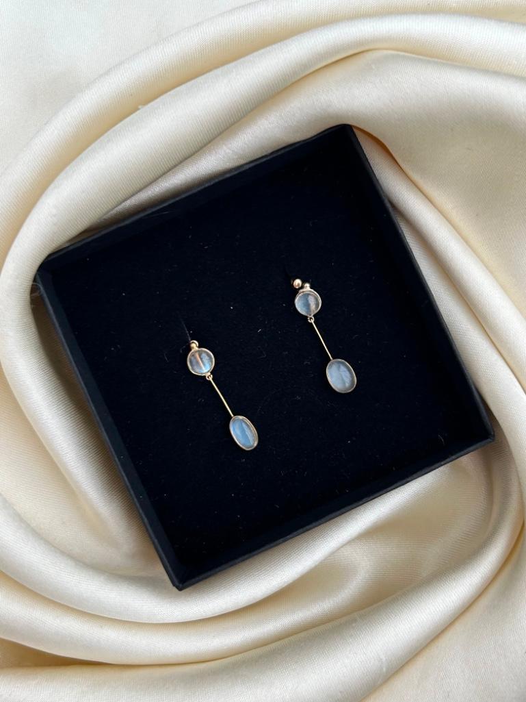 Antique Gold Moonstone Drop Earrings - Image 2 of 4