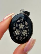 Antique Enamel and Pearl Large Locket Pendant