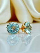 Huge 18ct Yellow Gold Aquamarine Stud Earrings