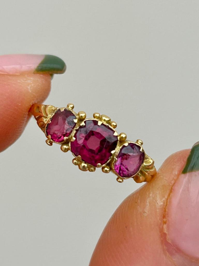 Yellow Gold Pink 3 Stone Ring