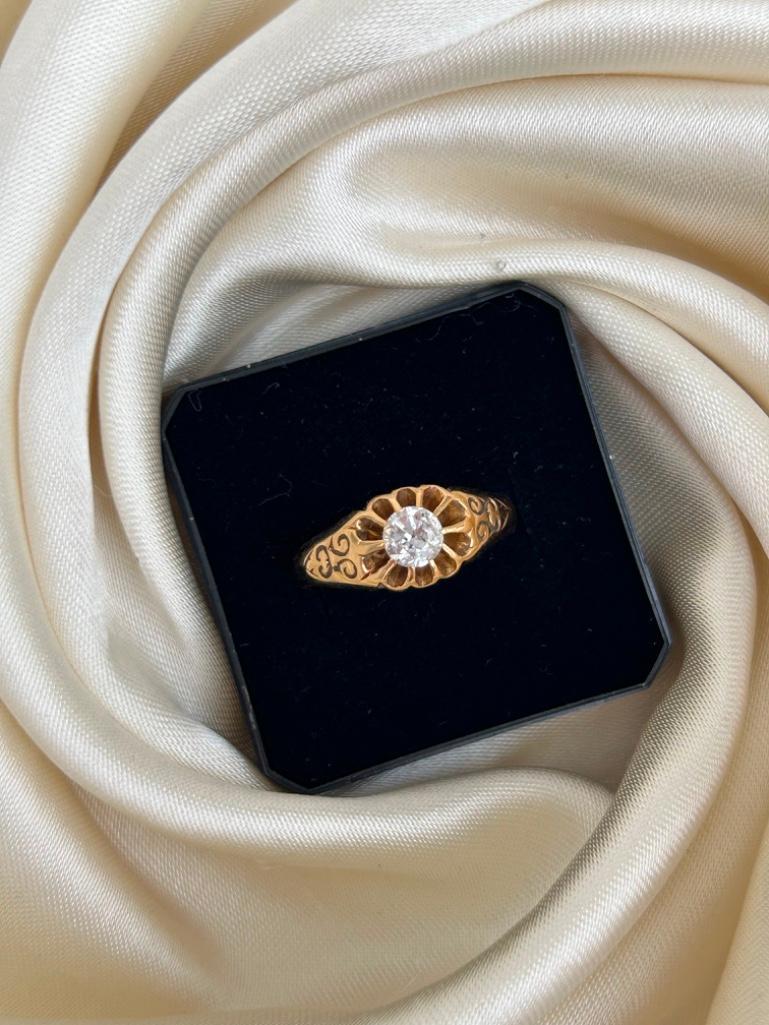 Antique 18ct Yellow Gold .50pt Diamond Belcher Ring C.1890 - Bild 3 aus 8