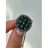 Edwardian Era Green Enamel and Rose Cut Diamond Gold Brooch