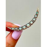 Antique Opal and Diamond Gold Crescent Brooch