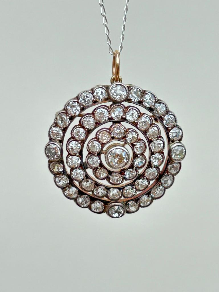 Antique 5.7cts Diamond Target Pendant/ Brooch