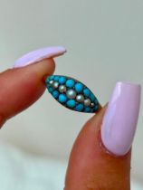 18ct Yellow Gold Turquoise and Pearl Pave Set Ring
