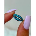 18ct Yellow Gold Turquoise and Pearl Pave Set Ring