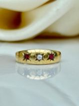 Sweet Ruby and Diamond 3 Stone Star Ring in Gold