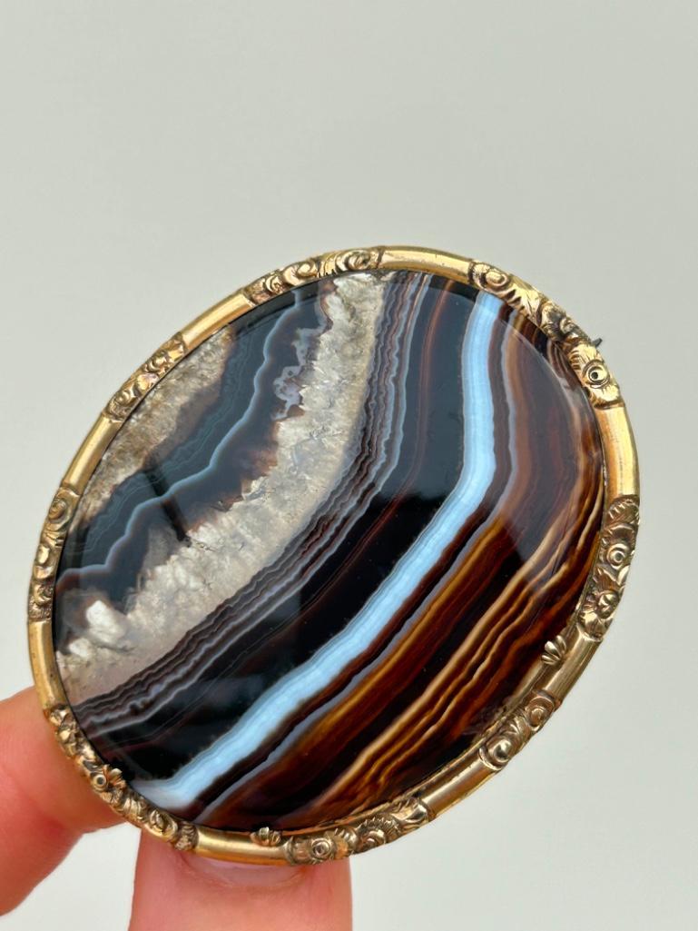 Huge Antique Banded Agate Brooch