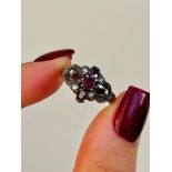 Antique 9ct Gold Garnet and Pearl Ring