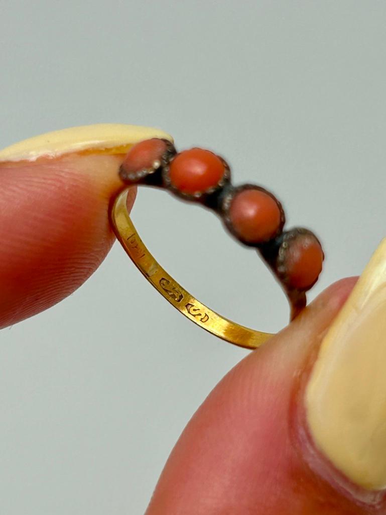 Antique Coral Half Hoop Ring in Gold - Image 4 of 6