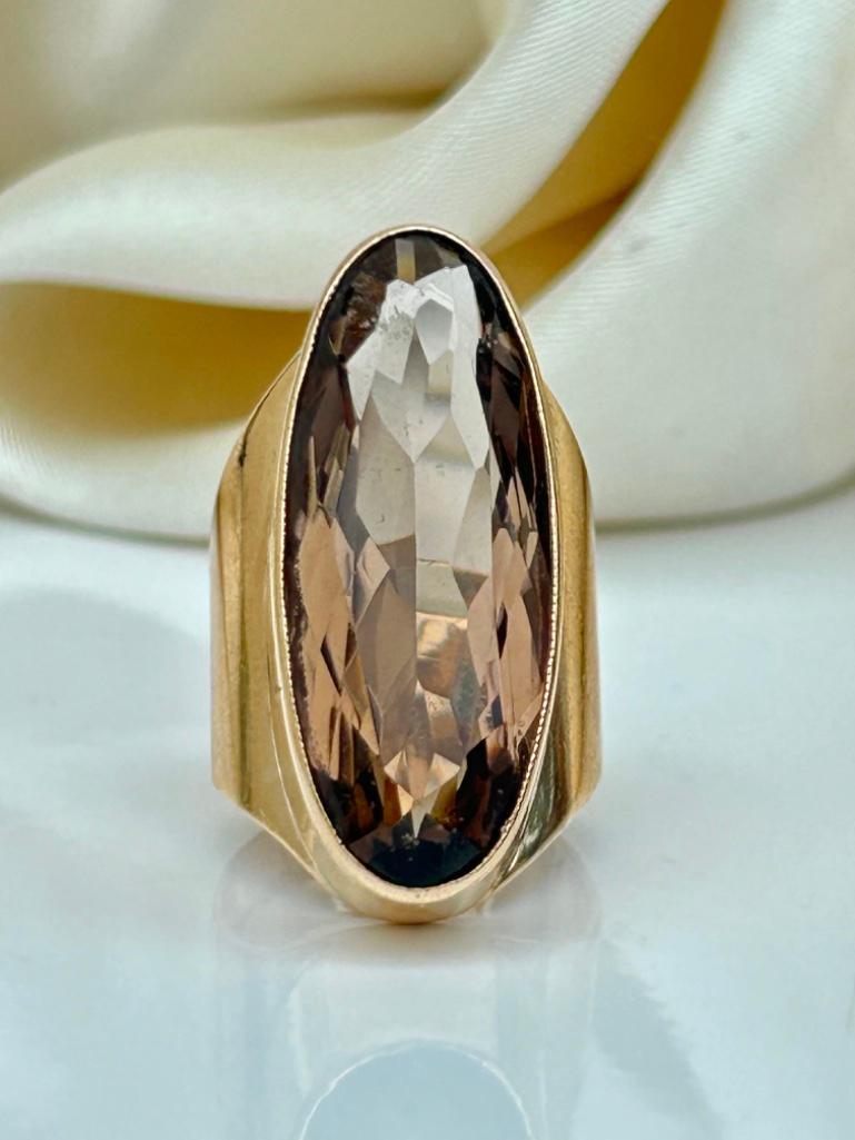 Huge Chunky Gold Smokey Quartz Cocktail Ring