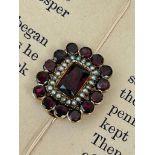 Rare Garnet Centre Gold Georgian Era Garnet and Pearl Brooch