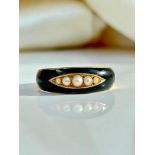 15ct Yellow Gold Black Enamel and Pearl Ring