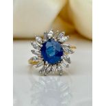 Incredible Natural 3.15ct Sapphire with Diamond Surround in 18ct Yellow Gold