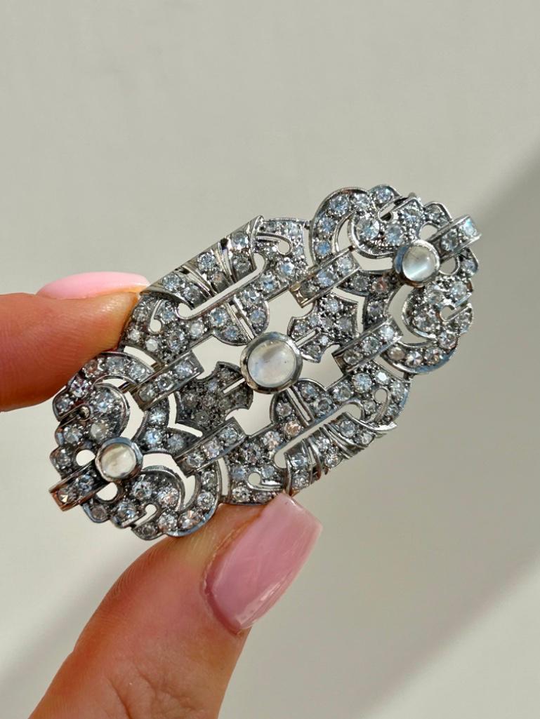 Art Deco Showstopper Moonstone & Diamond Large Brooch