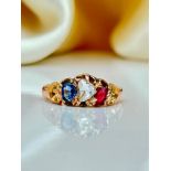 Antique Ruby, Sapphire and Diamond Gold Ring