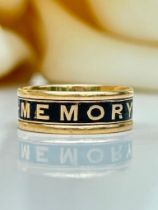 Antique 18ct Yellow Gold Black Enamel In Memory of Mourning Band Ring