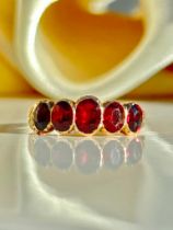 Georgian Era Garnet Half Hoop Ring in Yellow Gold