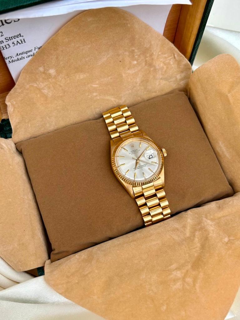 18ct Gold Rolex 1601/8 Oyster Perpetual Date Just Watch in Box - Image 6 of 6