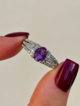 Vintage Amethyst and Diamond Dress Ring in Yellow Gold