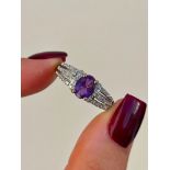 Vintage Amethyst and Diamond Dress Ring in Yellow Gold