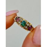 Unusual Antique Gold Multigem Stone Ring