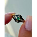 Antique 1878 Gold Ring with Black Enamel and Diamonds