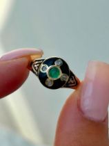 Antique 1878 Gold Ring with Black Enamel and Diamonds