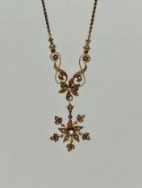 Antique 15ct Gold Pearl Flower Necklace with Detachable Pendant