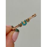 Antique Turquoise and Pearl Gold Safety Pin Triple Horseshoe