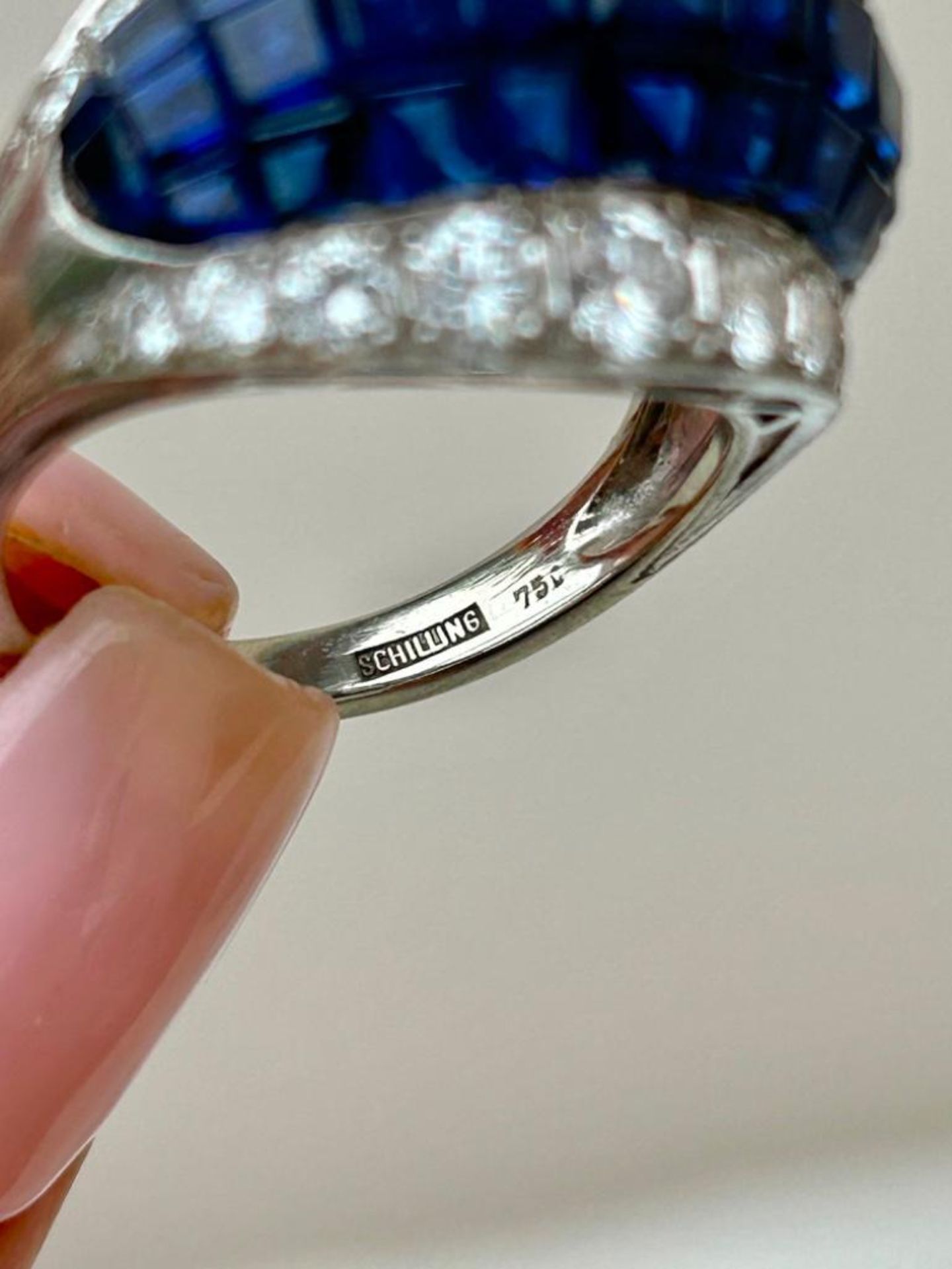 1940s Sapphire and Diamond “Schilling” Cocktail Ring in 18ct White Gold - Image 8 of 9