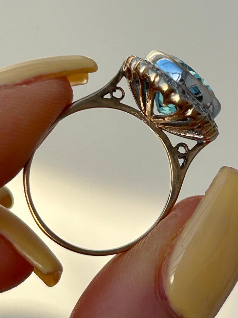 Blue Topaz and Diamond Large Cluster Ring in Gold - Image 6 of 7