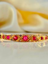 Antique Gold Pink Tourmaline and Diamond Bangle Bracelet