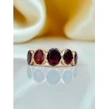 Antique Gold Closed Back Flat Cut Garnet Half Hoop Ring