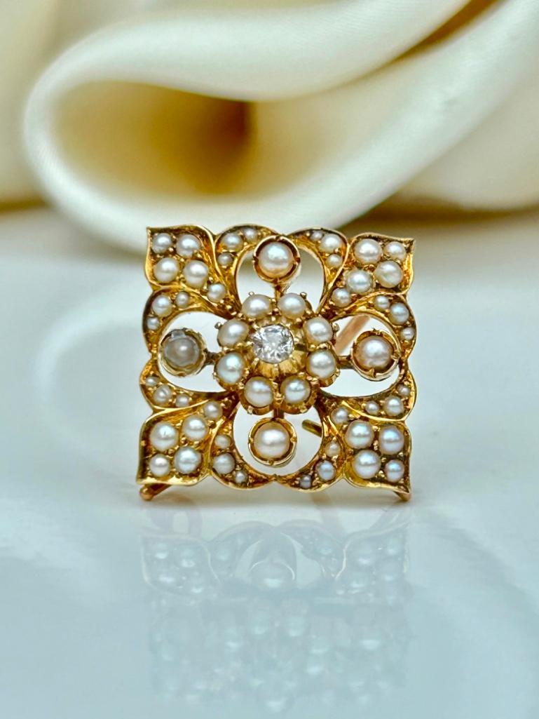 Antique Gold Pearl and Diamond Flower Pendant with Brooch Fittings - Image 2 of 8