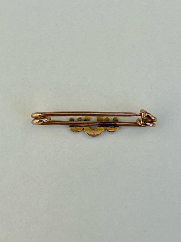 Antique Turquoise and Pearl Gold Safety Pin Triple Horseshoe - Image 5 of 5